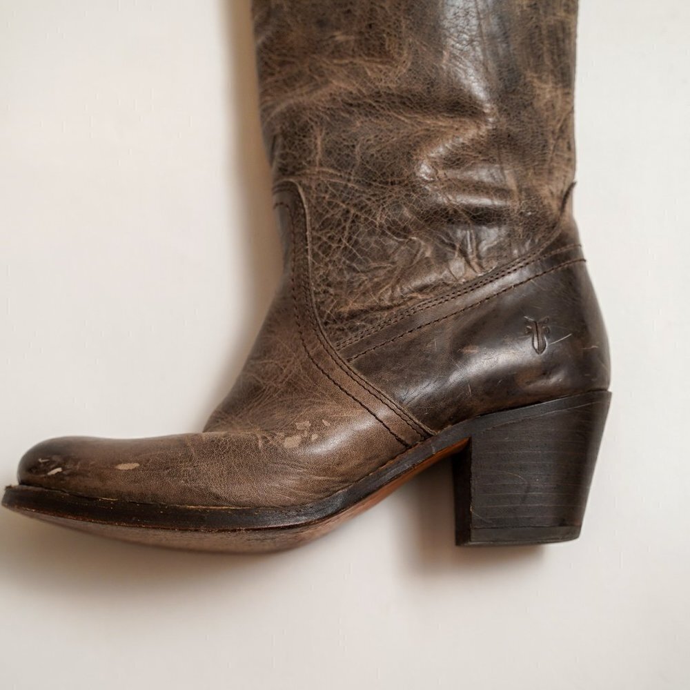 Frye Tall Jane Cuff Leather Riding Motorcycle Boots - Picture 3 of 13